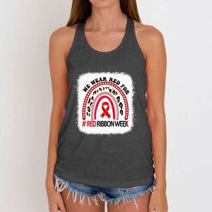 In October We Wear Red Ribbon Week Awareness Women's Knotted Racerback Tank