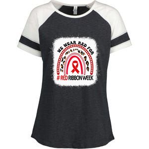 In October We Wear Red Ribbon Week Awareness Enza Ladies Jersey Colorblock Tee