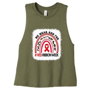 In October We Wear Red Ribbon Week Awareness Women's Racerback Cropped Tank