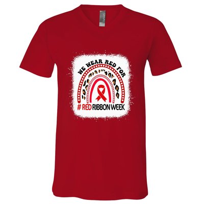 In October We Wear Red Ribbon Week Awareness V-Neck T-Shirt