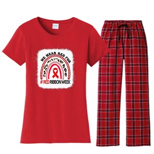 In October We Wear Red Ribbon Week Awareness Women's Flannel Pajama Set