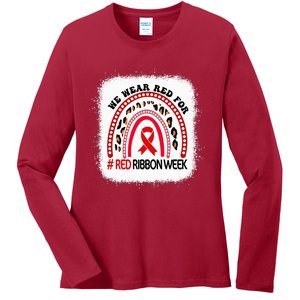 In October We Wear Red Ribbon Week Awareness Ladies Long Sleeve Shirt