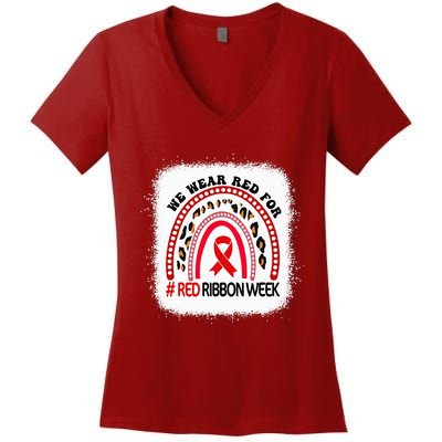 In October We Wear Red Ribbon Week Awareness Women's V-Neck T-Shirt