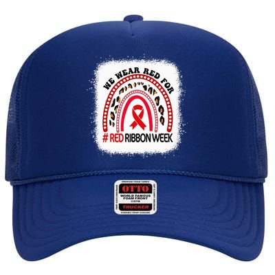 In October We Wear Red Ribbon Week Awareness High Crown Mesh Back Trucker Hat