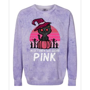 In October We Wear Pumpkin Cat Breast Cancer Awareness Colorblast Crewneck Sweatshirt