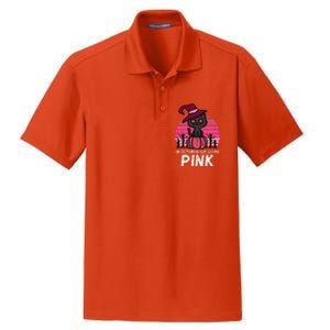 In October We Wear Pumpkin Cat Breast Cancer Awareness Dry Zone Grid Polo