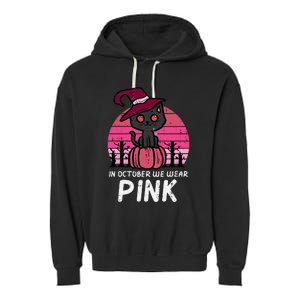 In October We Wear Pumpkin Cat Breast Cancer Awareness Garment-Dyed Fleece Hoodie