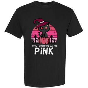 In October We Wear Pumpkin Cat Breast Cancer Awareness Garment-Dyed Heavyweight T-Shirt