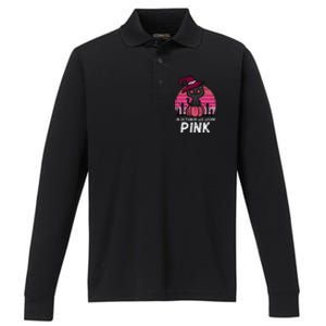 In October We Wear Pumpkin Cat Breast Cancer Awareness Performance Long Sleeve Polo