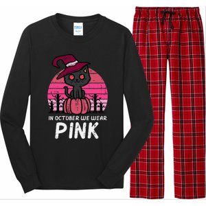 In October We Wear Pumpkin Cat Breast Cancer Awareness Long Sleeve Pajama Set