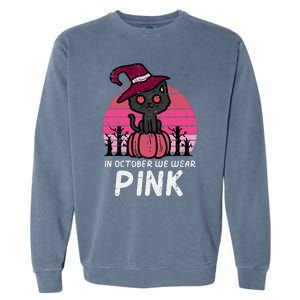 In October We Wear Pumpkin Cat Breast Cancer Awareness Garment-Dyed Sweatshirt