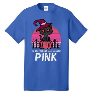 In October We Wear Pumpkin Cat Breast Cancer Awareness Tall T-Shirt