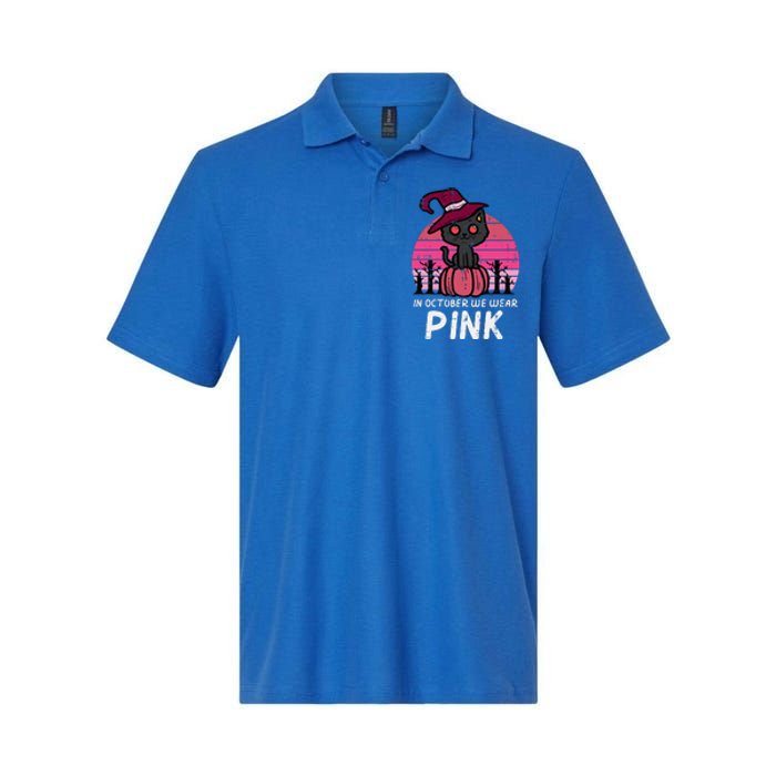 In October We Wear Pumpkin Cat Breast Cancer Awareness Softstyle Adult Sport Polo