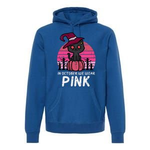 In October We Wear Pumpkin Cat Breast Cancer Awareness Premium Hoodie