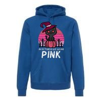 In October We Wear Pumpkin Cat Breast Cancer Awareness Premium Hoodie