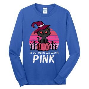 In October We Wear Pumpkin Cat Breast Cancer Awareness Tall Long Sleeve T-Shirt