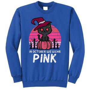 In October We Wear Pumpkin Cat Breast Cancer Awareness Tall Sweatshirt