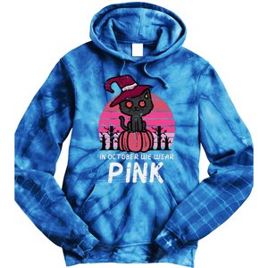 In October We Wear Pumpkin Cat Breast Cancer Awareness Tie Dye Hoodie