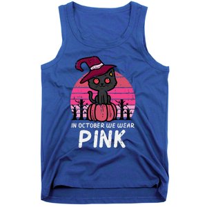 In October We Wear Pumpkin Cat Breast Cancer Awareness Tank Top