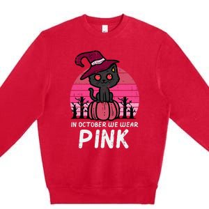 In October We Wear Pumpkin Cat Breast Cancer Awareness Premium Crewneck Sweatshirt