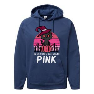 In October We Wear Pumpkin Cat Breast Cancer Awareness Performance Fleece Hoodie