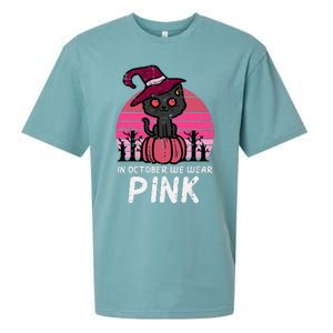 In October We Wear Pumpkin Cat Breast Cancer Awareness Sueded Cloud Jersey T-Shirt