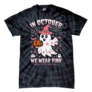 In October We Wear Pin.K Ghost Witch Breast Cancer Awareness Tie-Dye T-Shirt