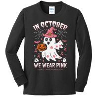 In October We Wear Pin.K Ghost Witch Breast Cancer Awareness Kids Long Sleeve Shirt