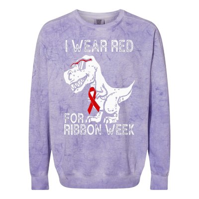 In October We Wear Red Ribbon Squad Week Awareness Colorblast Crewneck Sweatshirt