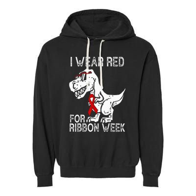 In October We Wear Red Ribbon Squad Week Awareness Garment-Dyed Fleece Hoodie