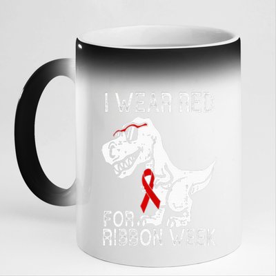 In October We Wear Red Ribbon Squad Week Awareness 11oz Black Color Changing Mug