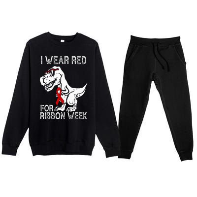 In October We Wear Red Ribbon Squad Week Awareness Premium Crewneck Sweatsuit Set