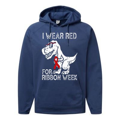 In October We Wear Red Ribbon Squad Week Awareness Performance Fleece Hoodie