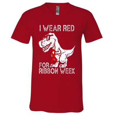 In October We Wear Red Ribbon Squad Week Awareness V-Neck T-Shirt