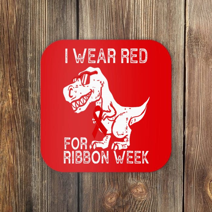 In October We Wear Red Ribbon Squad Week Awareness Coaster