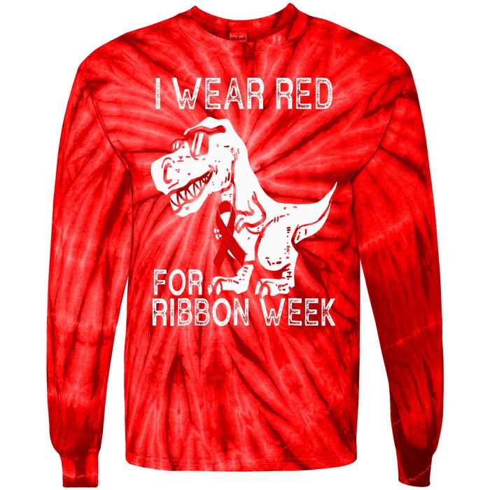 In October We Wear Red Ribbon Squad Week Awareness Tie-Dye Long Sleeve Shirt