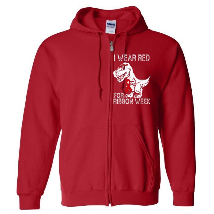 In October We Wear Red Ribbon Squad Week Awareness Full Zip Hoodie