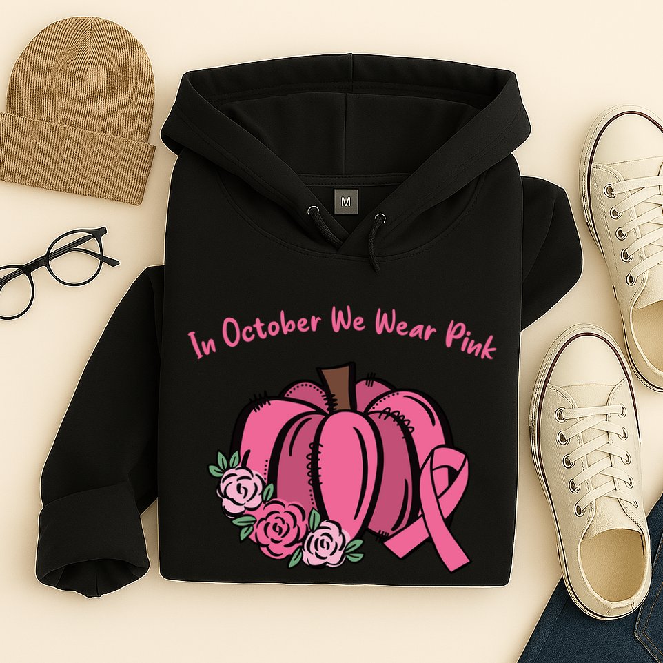 In October We War Pink Autumn Breast Cancer Hoodie