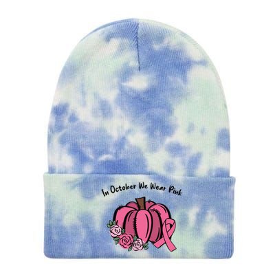 In October We War Pink Autumn Breast Cancer Tie Dye 12in Knit Beanie