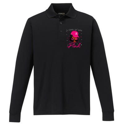 In October We Wear Pin.K Black Woman Breast Cancer Awareness Performance Long Sleeve Polo