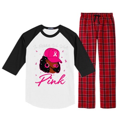 In October We Wear Pin.K Black Woman Breast Cancer Awareness Raglan Sleeve Pajama Set