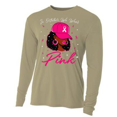 In October We Wear Pin.K Black Woman Breast Cancer Awareness Cooling Performance Long Sleeve Crew