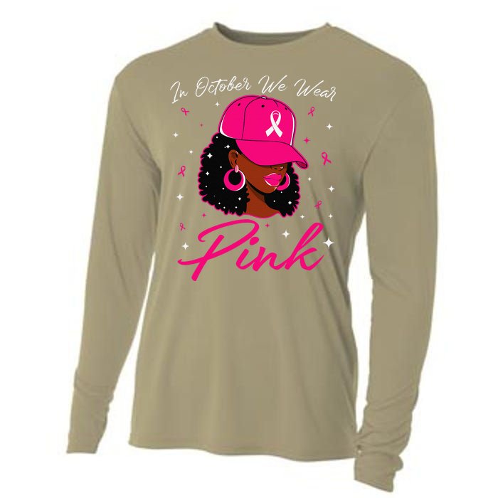 In October We Wear Pin.K Black Woman Breast Cancer Awareness Cooling Performance Long Sleeve Crew