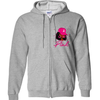 In October We Wear Pin.K Black Woman Breast Cancer Awareness Full Zip Hoodie