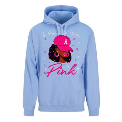 In October We Wear Pin.K Black Woman Breast Cancer Awareness Unisex Surf Hoodie