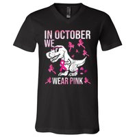 In October We Wear Ribbon Breast Cancer Awareness V-Neck T-Shirt