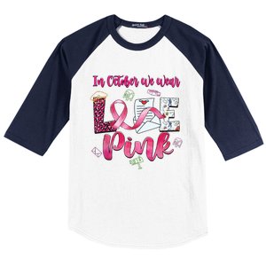 In October We Wear Love Postal Worker Breast Cancer Baseball Sleeve Shirt