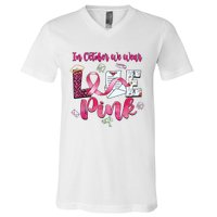 In October We Wear Love Postal Worker Breast Cancer V-Neck T-Shirt