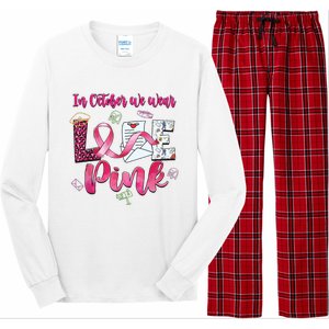 In October We Wear Love Postal Worker Breast Cancer Long Sleeve Pajama Set