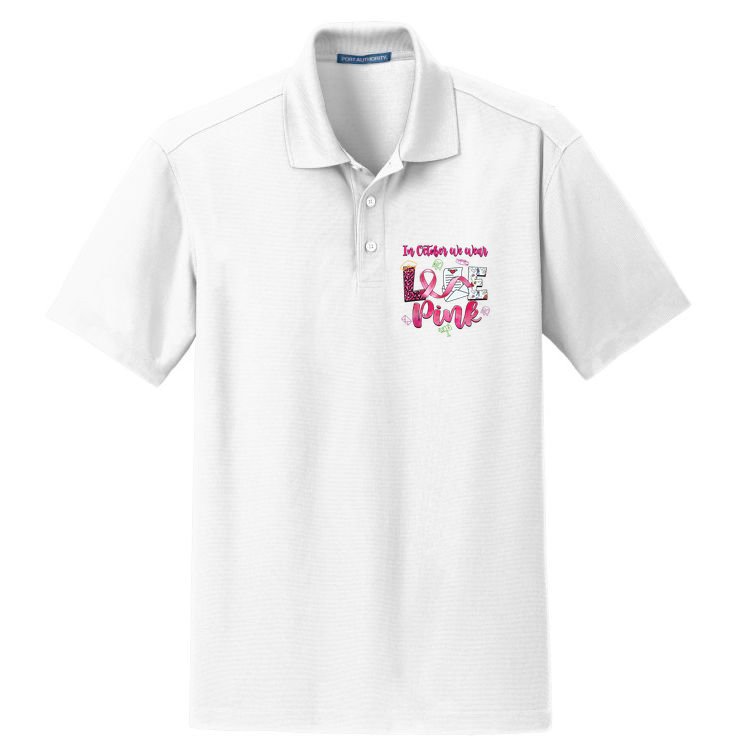 In October We Wear Love Postal Worker Breast Cancer Dry Zone Grid Polo